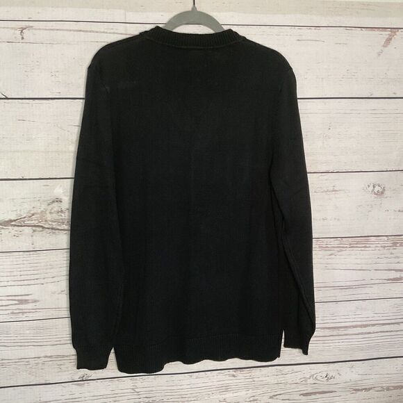 Tesla Men’s Size Medium M V-Neck Cardigan Button Sweater in Black Embroidered - Picture 7 of 11